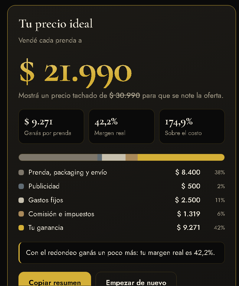 Calculadora de precios para negocios de ropa